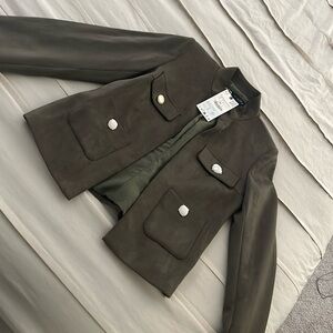 Zara military green jacket suede